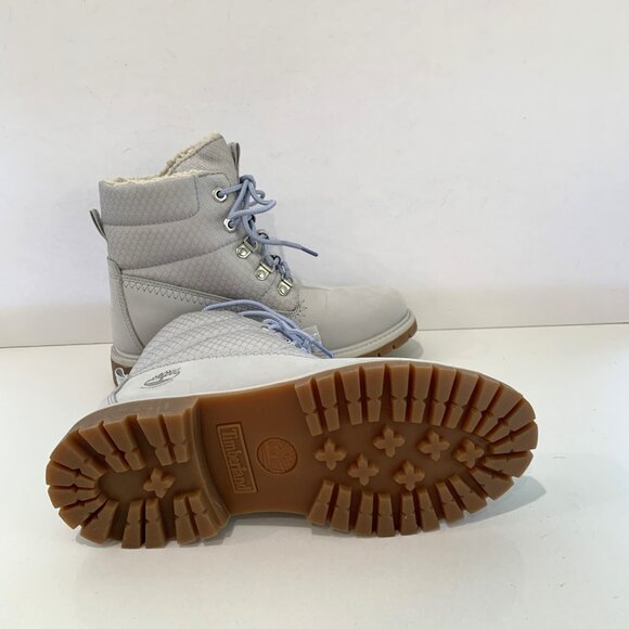 Timberland Premium Puffer Boots Leather Hiker Booties Light Grey Size 6 NEW - Picture 6 of 7